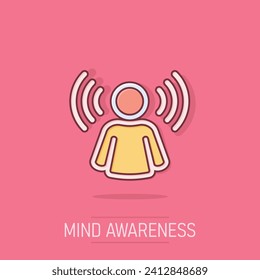 Mind awareness icon in comic style. Idea human vector cartoon illustration on white isolated background. Customer brain business concept splash effect.