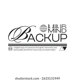 Tipografía Abstractas de respaldo mental con caligrafía grande en la primera letra, etiqueta futurista ciberpunk, negro