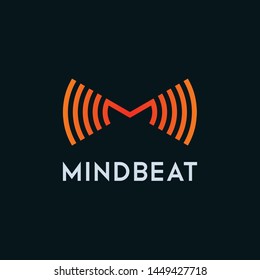 Mind beat wave logo. Icon incorporate with Sound wave and Letter M in creative way. Logo icon use red and orange gradient smoothly.