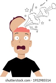 Mind Blown. Man With A Top Of His Head Blown Up From Shock Or Stress, EPS 8 Vector Illustration