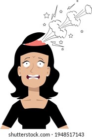 Mind Blown. Woman With A Top Of Her Head Blown Up From Shock Or Stress, EPS 8 Vector Illustration