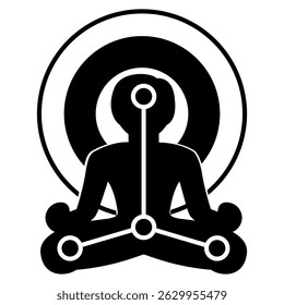 Mind Body Connection icon represented by meditation pose Black Filled style.