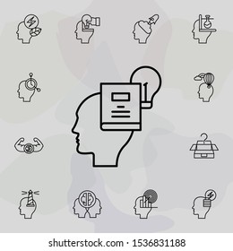 Mind, Book, lightbulb icon. Universal set of creative thinking for website design and development, app development