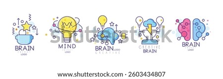 Mind and Brain Energy Original Logo Design Vector Set