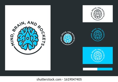 Mind brain and rocket logo design illustration