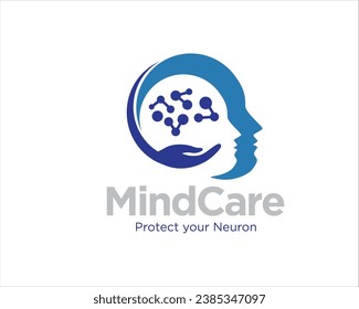 logotipo de cuidado de la mente con neurona y figura de la cabeza para consulta médica