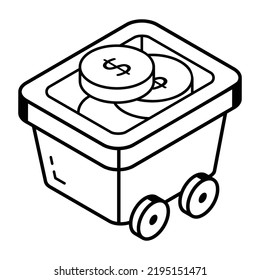 A mind cart with dollars, isometric icon