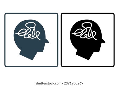 mind chaos icon. head with chaos. icon related to confusion. solid icon style. simple vector design editable
