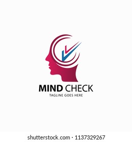 Mind check logo, human head check mark icon, Vector illustration