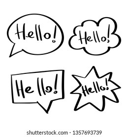 Mind cloud quote set. Different shapes. Hello, hi