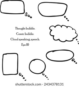 Mind clouds templates set. Different shapes, hand drawn. convey emotions, ideas, and dialogue in a unique way. Eps 10