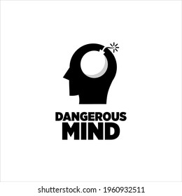 Logo für Mind-Coaching mit menschlichem Head Silhouette und Bomb-Gehirn Inside für Training und Ausbildung Business-Template