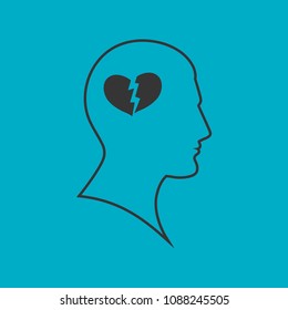 Mind concept graphic, broken heart symbol analogy for heart break