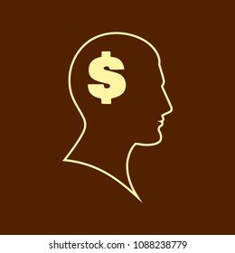 Mind concept graphic, dollar symbol analogy for money-oriented