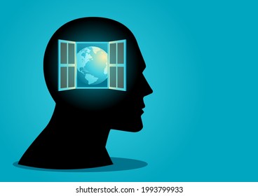 Mind concept graphic, open window symbolizes freedom, knowledge, a passage to and from an enclosed space into the vast expanse of the world.