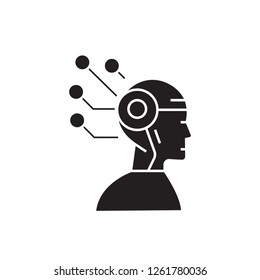 Mind control black vector concept icon. Mind control flat illustration, sign