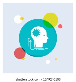 Mind, Creative, thinking, idea, brainstorming White Glyph Icon colorful Circle Background