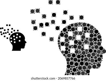 Mind disintegration vector collage of circle dots in variable sizes and color tints. Circle dots are united into mind disintegration vector collage. Abstract vector illustration.