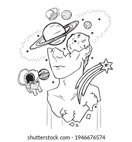 THE MIND IS THE DOOR OF IMAGINATION, CONSTELLATION, UNIVERSE, VECTOR, ILLUSTRATION