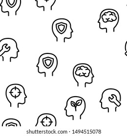 Mind Elements Vector Seamless Pattern Contour Illustration