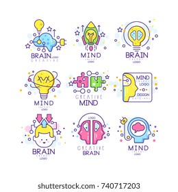 Mind Energy Original Logo Design Set, Creation And Idea Elements Colorful Vector Illustrations