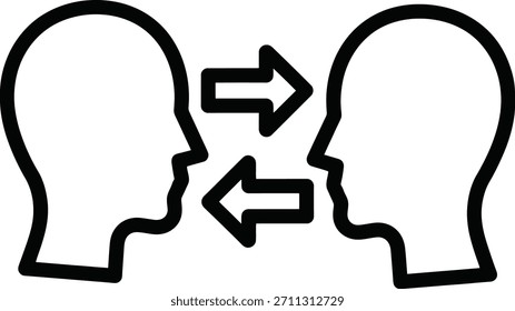 Ícone Vetor de Interação Intelectual de Troca de Mente. Ícone de vetor mostrando uma troca entre duas cabeças, simbolizando a interação intelectual, o compartilhamento de ideias e a empatia.