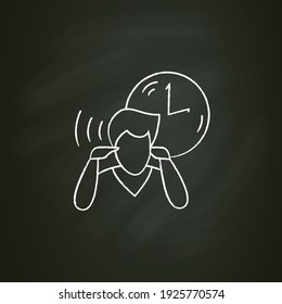 Icono de tiza de enfoque mental.Hombre practicando periodos de concentración de atención de atención de atención de atención durante todo el día. Administración de tareas de concepto y seguimiento de tiempo. Ilustración vectorial aislada en pizarra