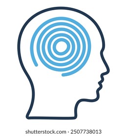 Mind focus icon. Abstract profile with concentric circles symbolizing concentration, contemplation, and mental processes.