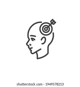 Mind focus line icon. linear style sign for mobile concept and web design. Human head and target outline vector icon. Symbol, logo illustration. Vector graphics