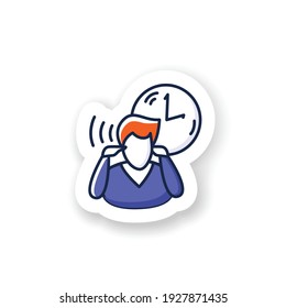 Emblema de enfoque mental. Hombre practicando periodos de concentración de atención de atención de atención durante todo el día para los diseños. Emblema de vectores de seguimiento de tiempo y administración de tareas de concepto