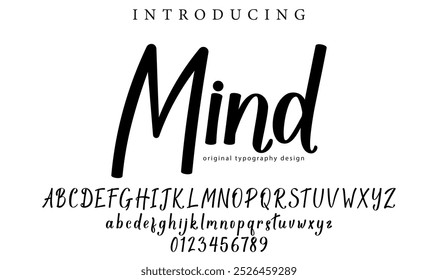 Mind Font Stilvoller Pinsel gemalt ein Großbuchstaben, Vektorbuchstaben, Alphabet, Schrift