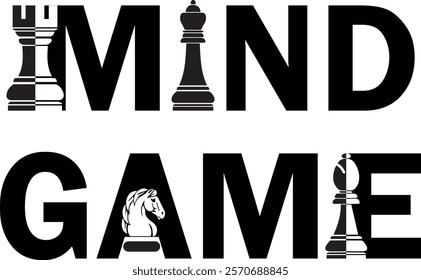 Mind game chess quote creative typography design element for poster, t-shirt print, banner, advertisement, social media. Chess day!