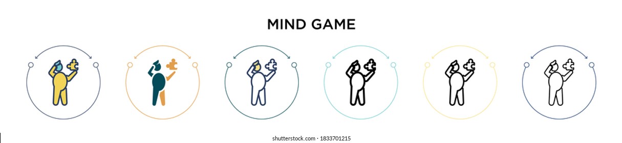 Mind game icon in filled, thin line, outline and stroke style. Vector illustration of two colored and black mind game vector icons designs can be used for mobile, ui, web