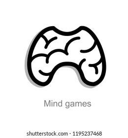 mind games or brain training, neuroscience and behaviour, mind control, mental exercises and puzzles. human brain or memory vector icon