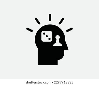 Mind Games Icon. Brain Dice Chess Pieces Intelligent Smart Brilliant Clever Puzzle Solve Icon Sign Symbol Artwork Graphic Illustration Clipart Vector