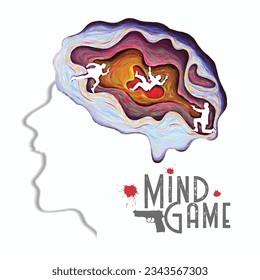 Juegos de la Mente, pistolas de hombre violento, labios del cerebro, arte de idea conceptual.