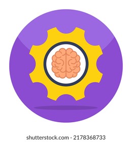 Mind with gear, flat design icon of brain setting