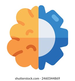 Mind with gear, flat design icon of brain development