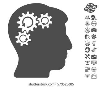 Mind Gear Rotation pictograph with bonus copter service images. Vector illustration style is flat iconic symbols on white background.