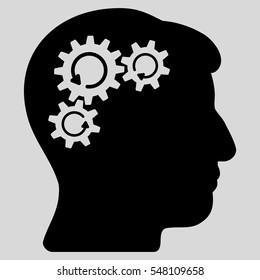Mind Gear Rotation vector icon. Style is flat graphic symbol, black color, light gray background.