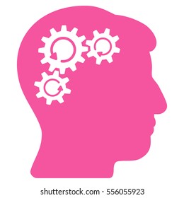 Mind Gear Rotation vector pictogram. Style is flat graphic symbol, pink color, white background.
