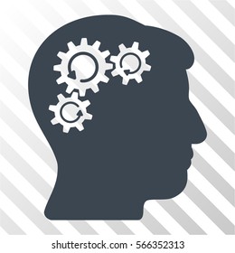 Mind Gear Rotation vector pictogram. Illustration style is flat iconic smooth blue symbol on a hatched transparent background.