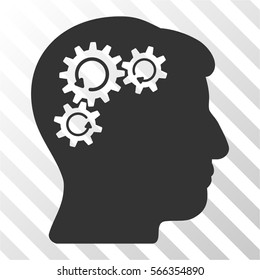 Mind Gear Rotation vector pictograph. Illustration style is flat iconic gray symbol on a hatch transparent background.
