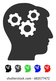 Mind Gears flat vector illustration with colored versions. Color mind gears icon variants with black, gray, green, blue, red.
