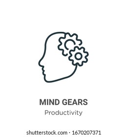 Mind gears outline vector icon. Thin line black mind gears icon, flat vector simple element illustration from editable productivity concept isolated stroke on white background