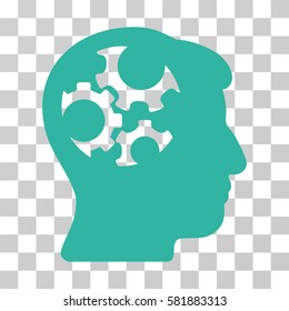 Mind Gears vector icon. Illustration style is a flat iconic cyan symbol on a transparent background.