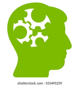 Mind Gears vector pictogram. Style is flat graphic symbol, eco green color, white background.