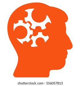 Mind Gears vector pictogram. Style is flat graphic symbol, orange color, white background.