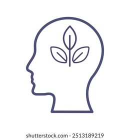 Mind growth. Human head silhouette with sprout inside. Represents mental development, personal growth, and new ideas.