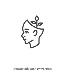 Mind growth line icon. linear style sign for mobile concept and web design. Human head with a plant outline vector icon. Symbol, logo illustration. Vector graphics